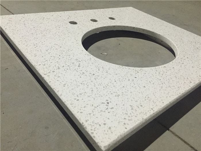 white galaxy quartz countertop bathroom