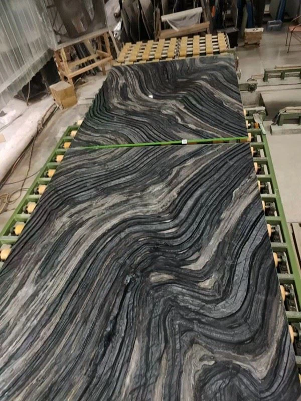 Black Wooden Marble Slabs Book Matched