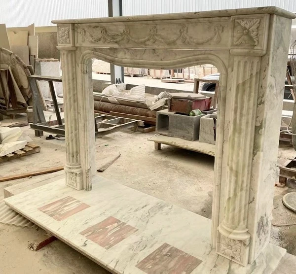 white onyx fireplace interior